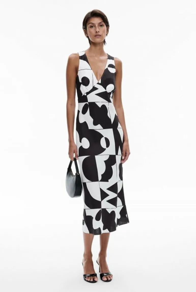 Dresses^Witchery Bias V Neck Dress GeoTileBlack