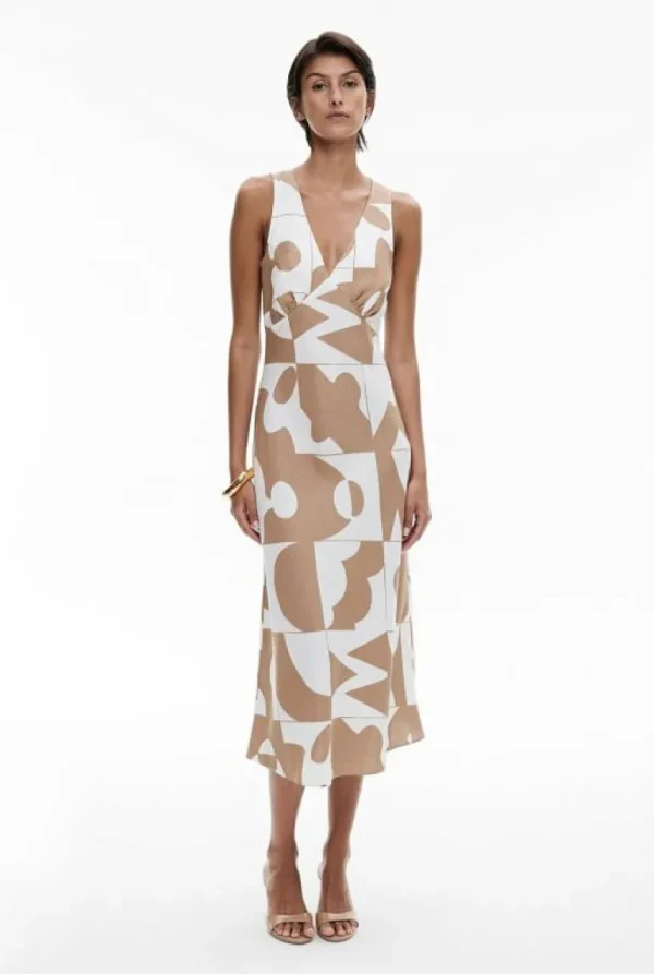 Dresses^Witchery Bias V Neck Dress GeoTileBlack