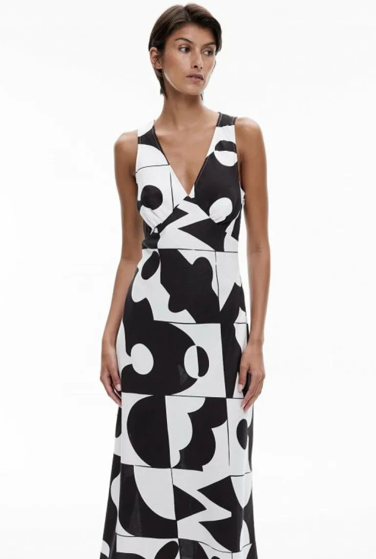 Dresses^Witchery Bias V Neck Dress GeoTileBlack