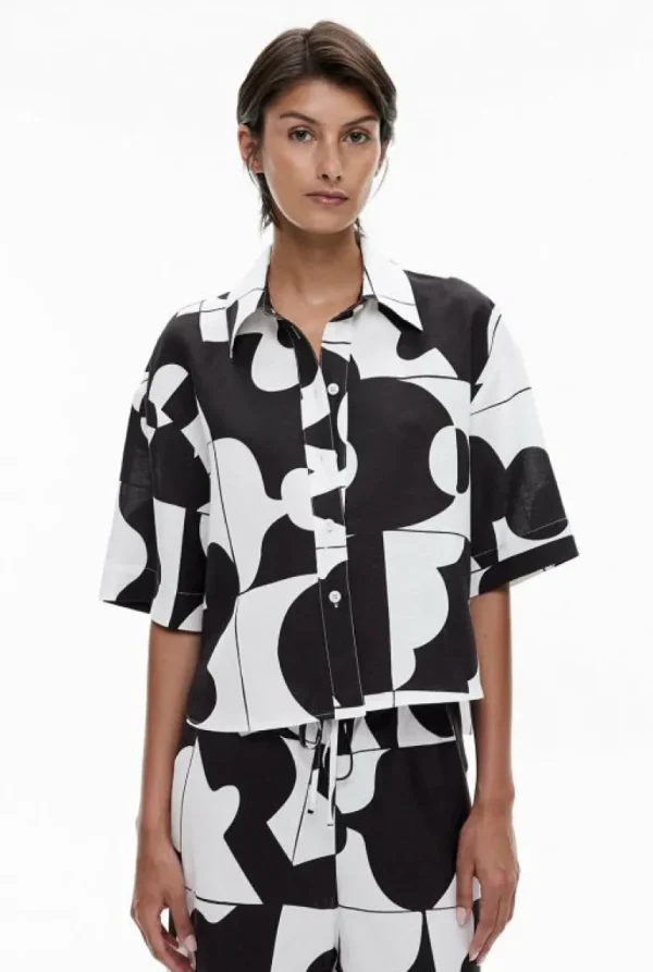 Shirts^Witchery Boxy Cropped Shirt GeoTileBlack