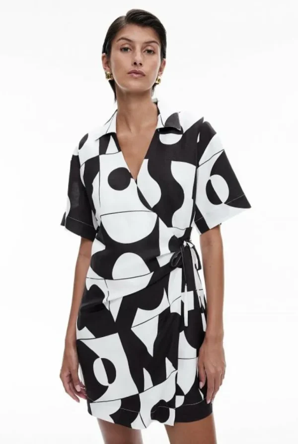 Dresses^Witchery Collared Wrap Dress GeoTileBlack