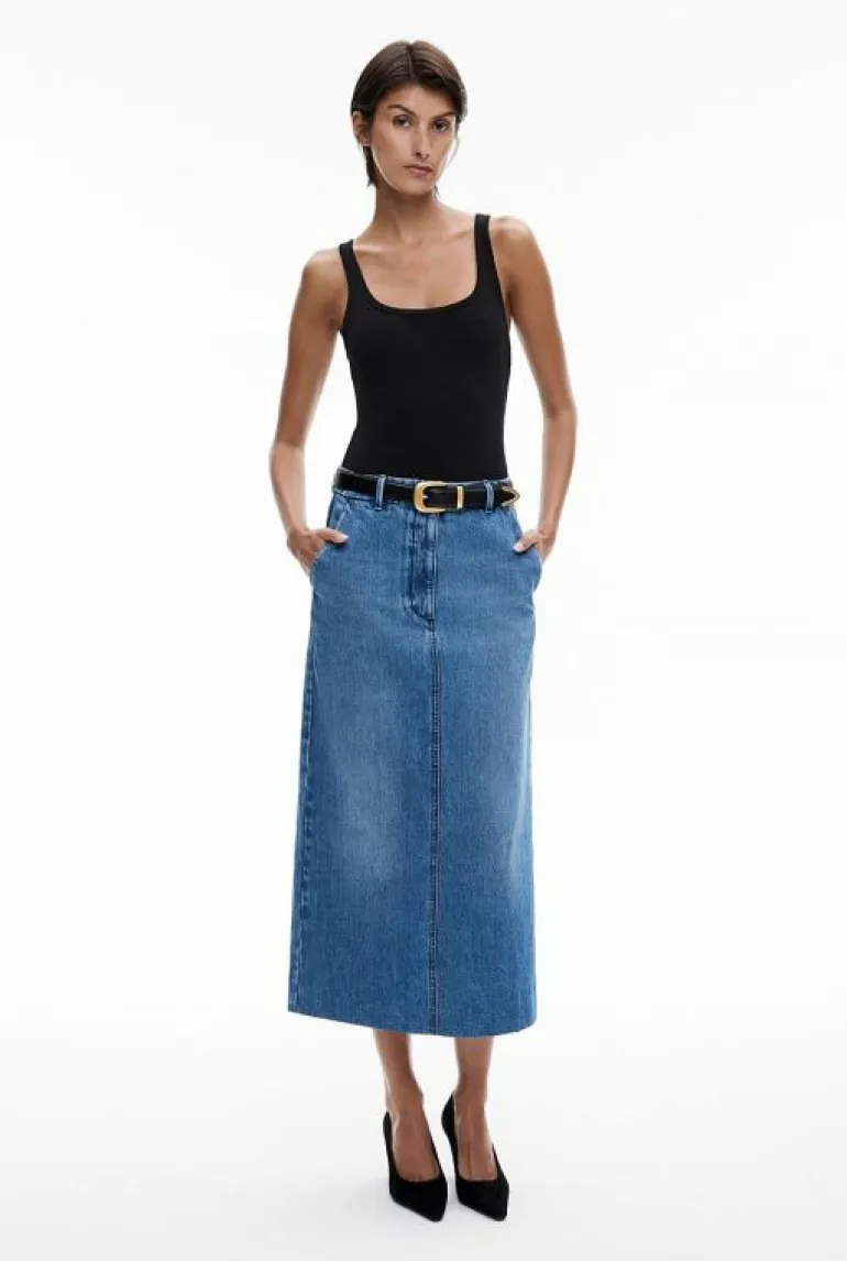 Skirts^Witchery Denim Midi Skirt Indigo