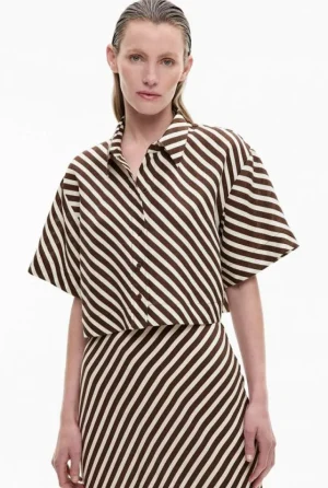 Sale | Shirts^Witchery Linen Crop Shirt ChocolateStripe