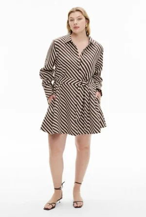 Sale | Dresses^Witchery Linen Mini Shirt Dress ChocolateStripe