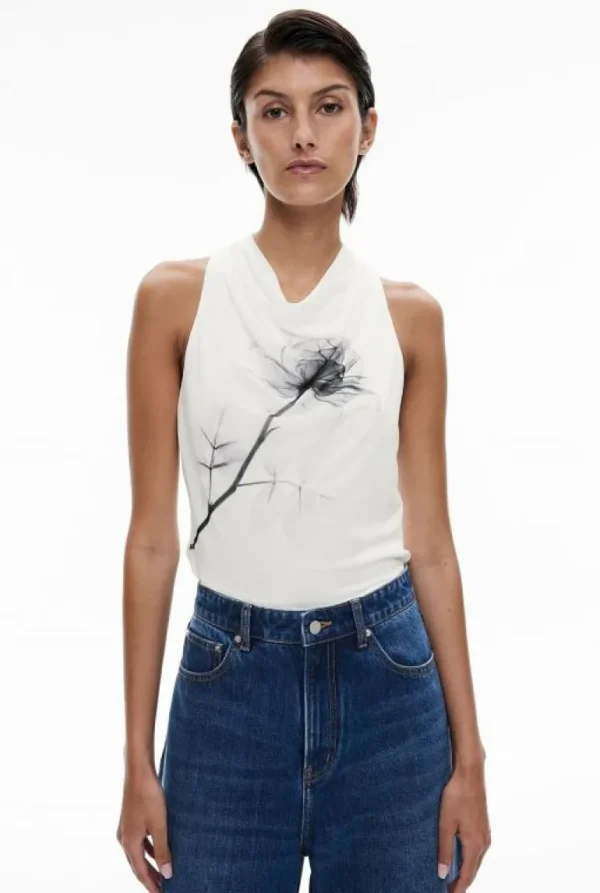Tops & T Shirts^Witchery Mesh Drape Neck Top RosePrint