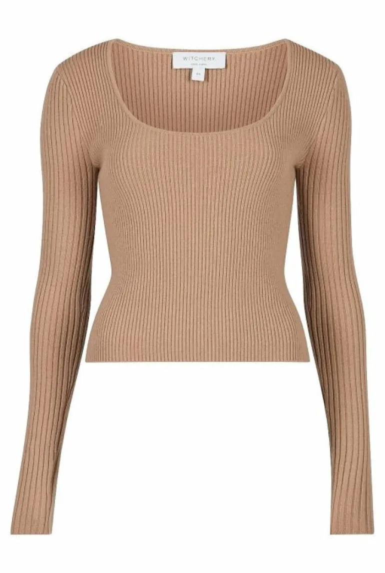 Sale | Tops & T Shirts^Witchery Scoop Neck Long Sleeve Knit Camel