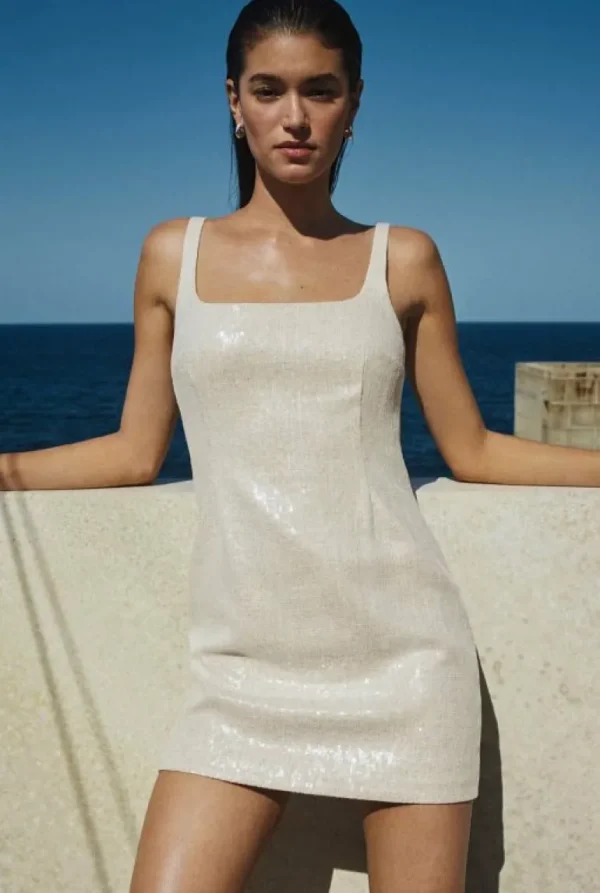 Dresses^Witchery Sequin Linen Dress StoneYd