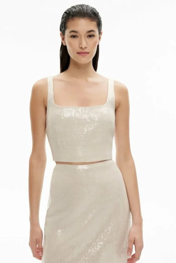 Tops & T Shirts | Shirts^Witchery Sequin Linen Top StoneYd