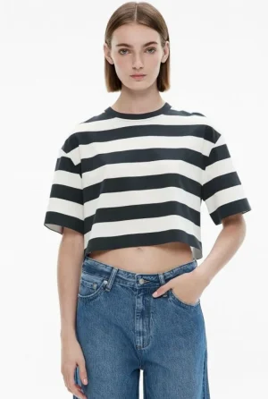 Sale | Tops & T Shirts^Witchery Stripe Crop T-Shirt BlueGrey